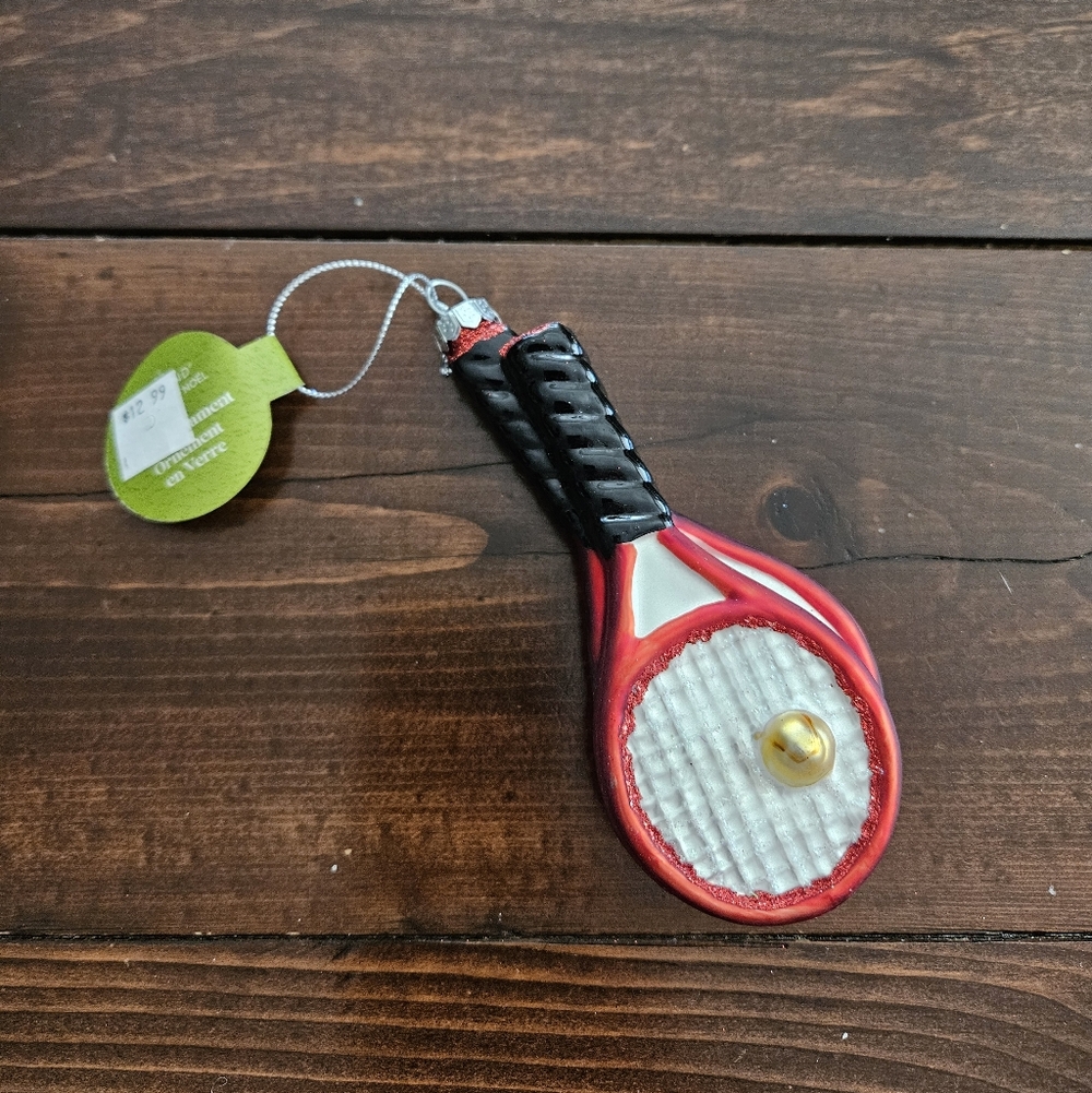 Ashland Christmas Black & Red‎ Pickleball Tennis Rackets Glass Ornament NEW